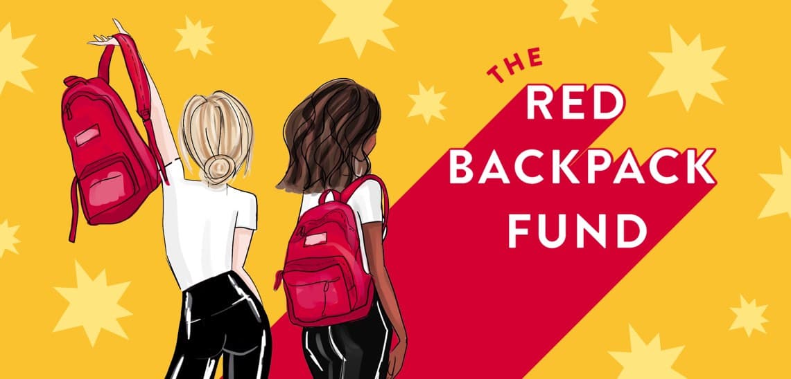 Red Backpack Fund banner to celebrate Boulo's Delphine Carter selected for the Spanx's Red Backpack Brigade