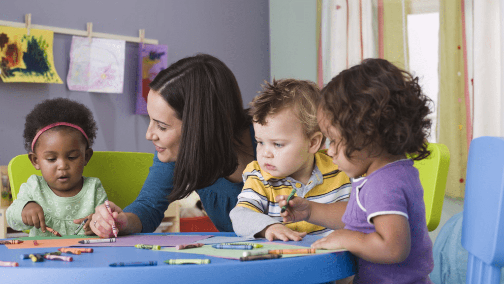 Single mom takes care of children at home