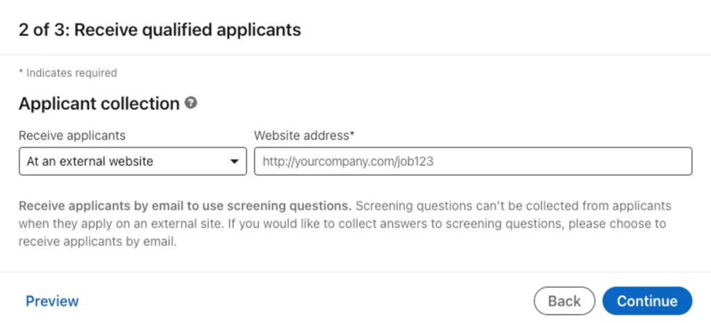 Receiving candidate information through an external website