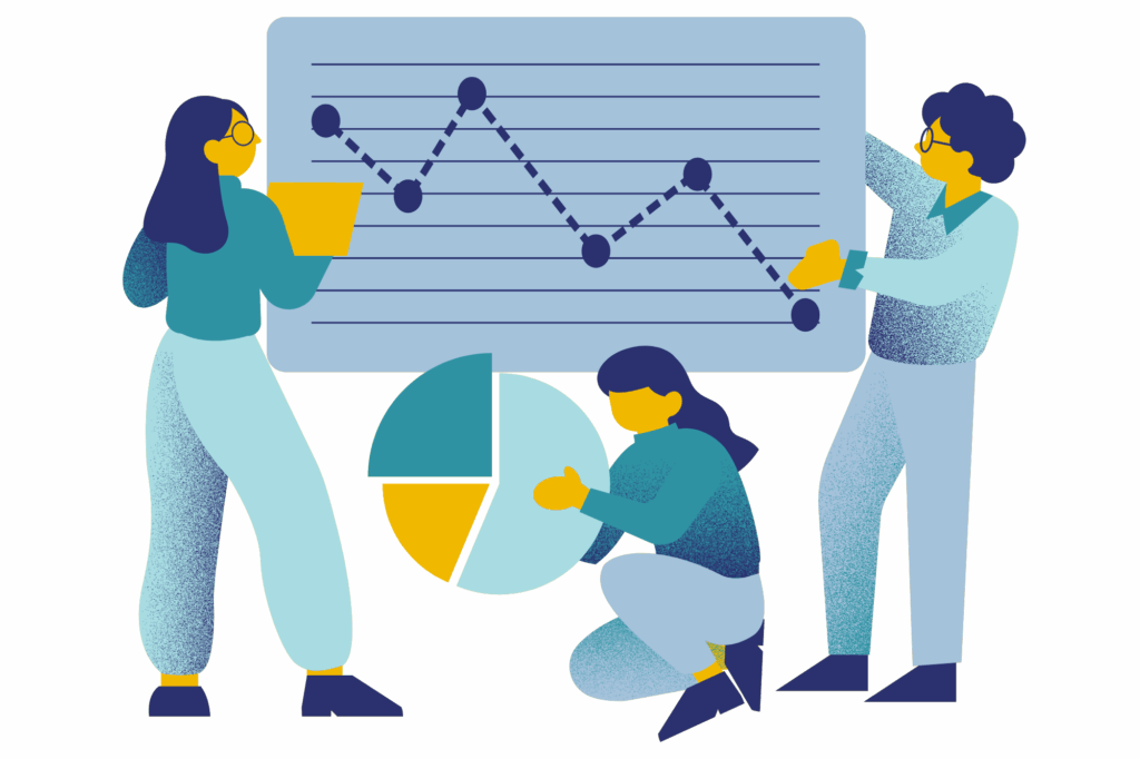 Team analyzing workforce planning data with charts and graphs to illustrate how AI and skills data drive smarter hiring decisions.